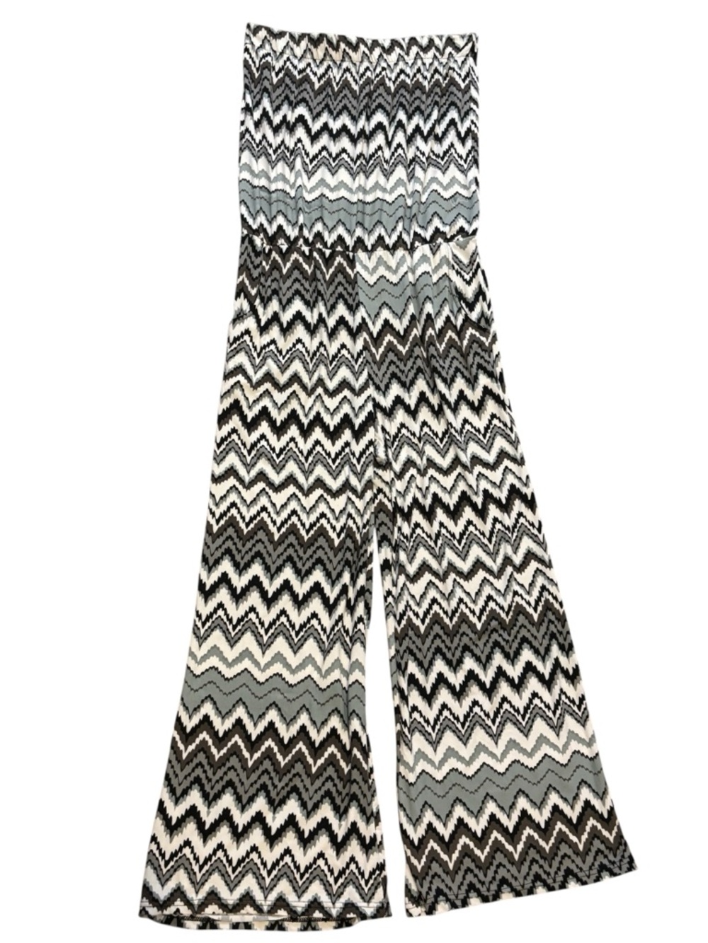 5th & Love Jumpsuit XL Strapless Black White Gray Zigzag Wide-Leg Palazzo Pants